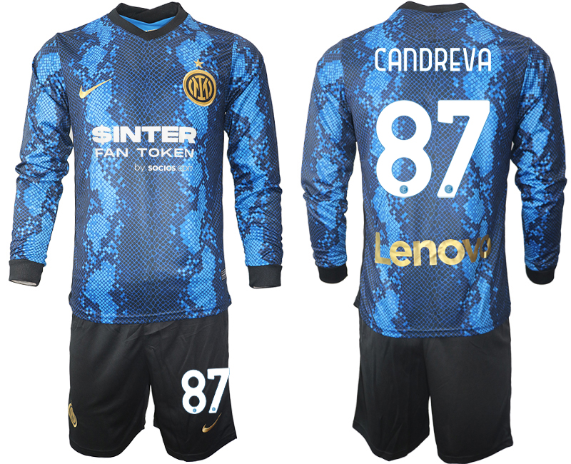 Men 2021-2022 Club Inter Milan home blue Long Sleeve #87 Soccer Jersey